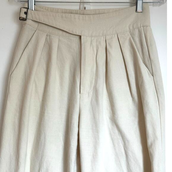 Jacquie the label high waisted wide leg cream color pleated belted pants size S - Picture 3 of 7